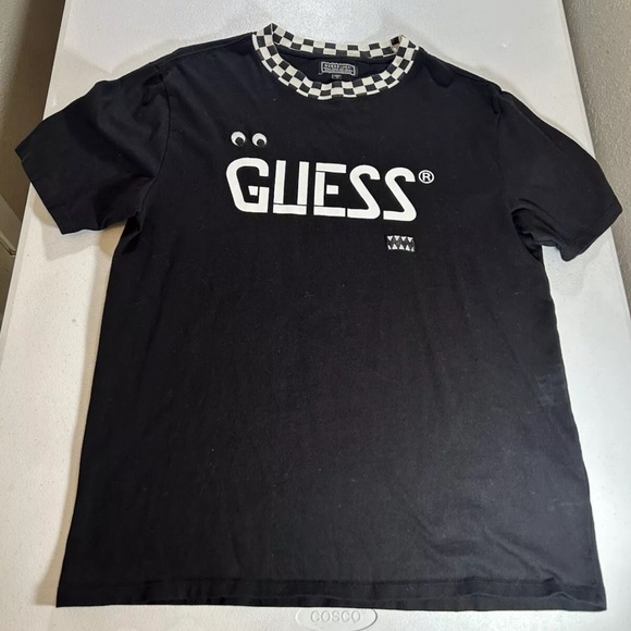 Guess X J Balvin Shirt Size S Checkered Collar Eyes Embroidered Spell Out Script - Picture 10 of 10
